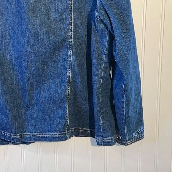 Erika Denim Jacket Womens Size Xlarge Blue Embroidered Floral Button Up Long Slv - Picture 12 of 12